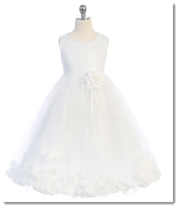 160 C White Sequin Top Petal Flower Girl Dress 2 of 2