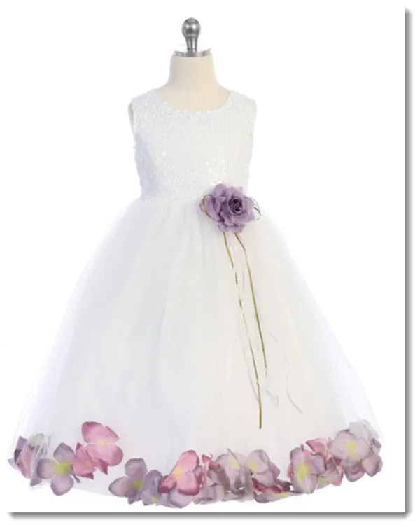160 C White Sequin Top Petal Flower Girl Dress 2 of 2