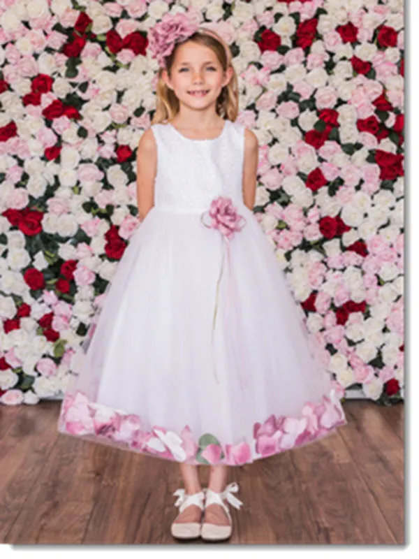160 C White Sequin Top Petal Flower Girl Dress 2 of 2