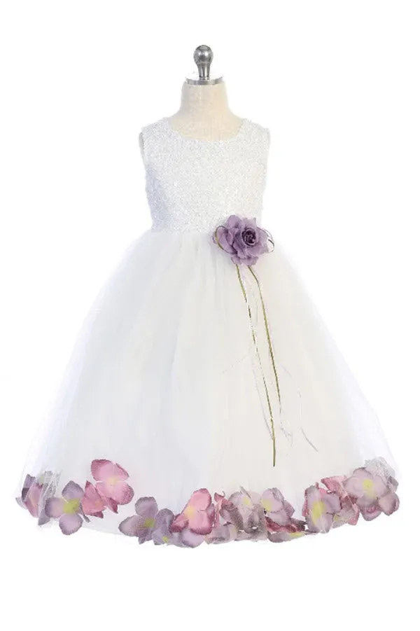 160 C White Sequin Top Petal Flower Girl Dress 2 of 2