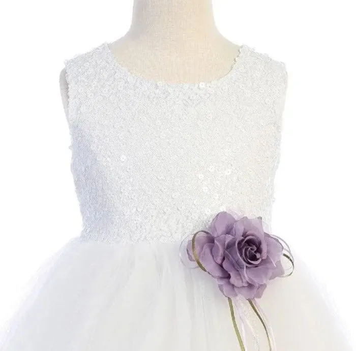 160 C White Sequin Top Petal Flower Girl Dress 2 of 2