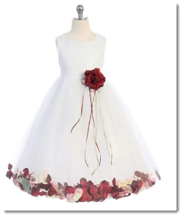 160 C White Sequin Top Petal Flower Girl Dress 2 of 2
