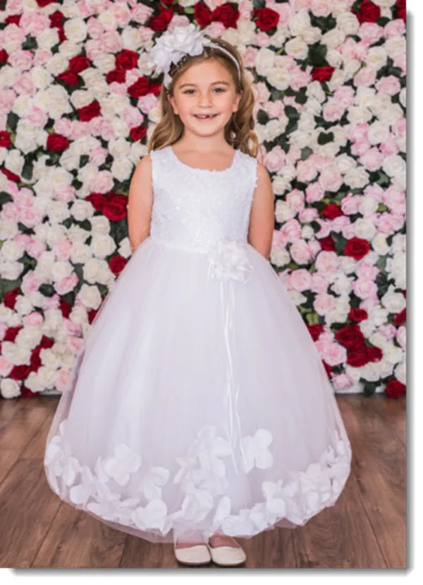 160 C White Sequin Top Petal Flower Girl Dress 2 of 2