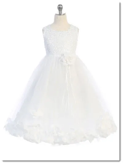 160 C White Sequin Top Petal Flower Girl Dress 2 of 2