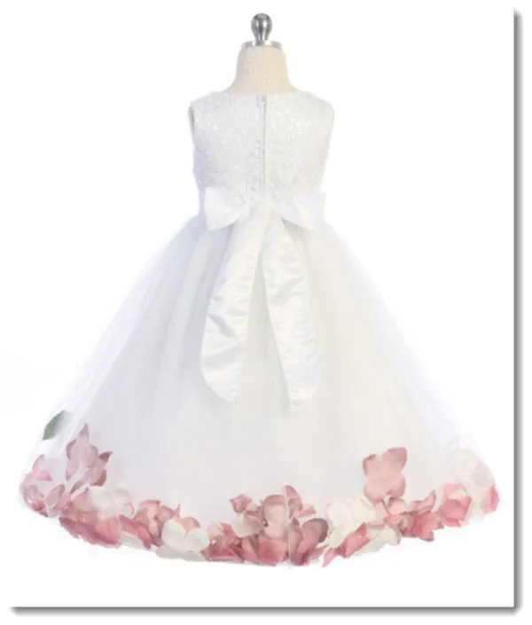 160 C White Sequin Top Petal Flower Girl Dress 2 of 2