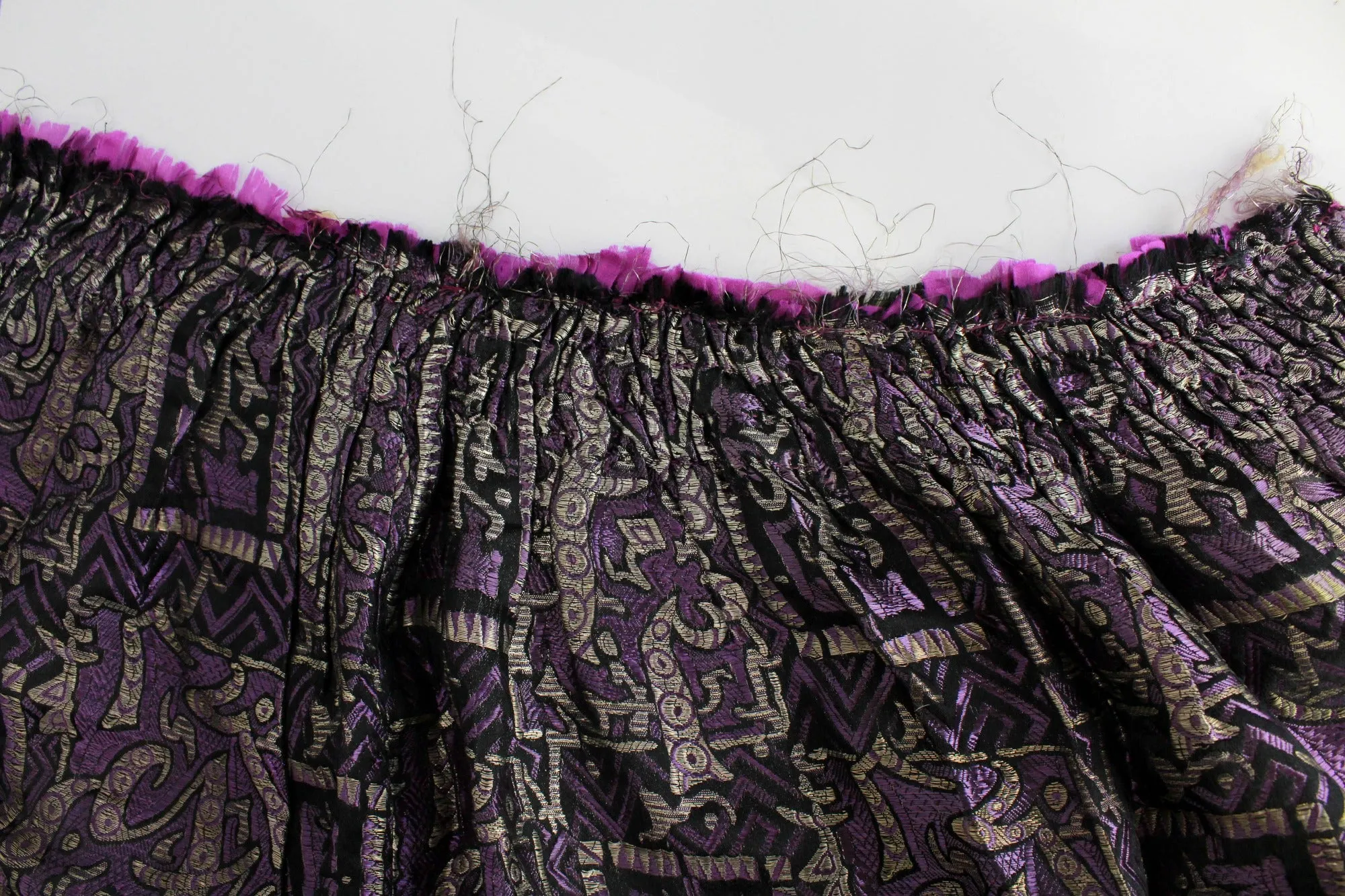 1920s Metallic Lamé Fabric, 1.7 Yards, Antique Skirt Piece, Silk, Art Deco Print in Purple and Gold,