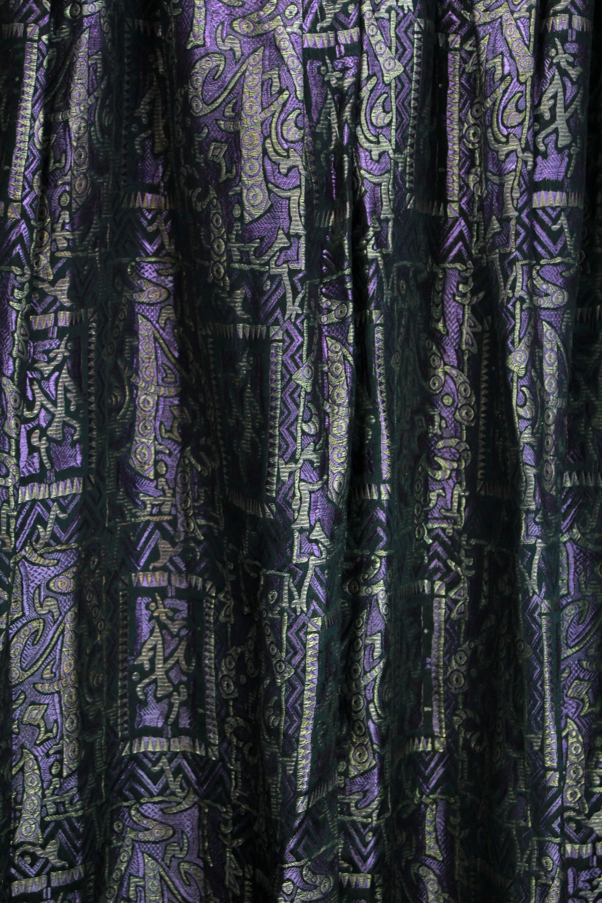 1920s Metallic Lamé Fabric, 1.7 Yards, Antique Skirt Piece, Silk, Art Deco Print in Purple and Gold,