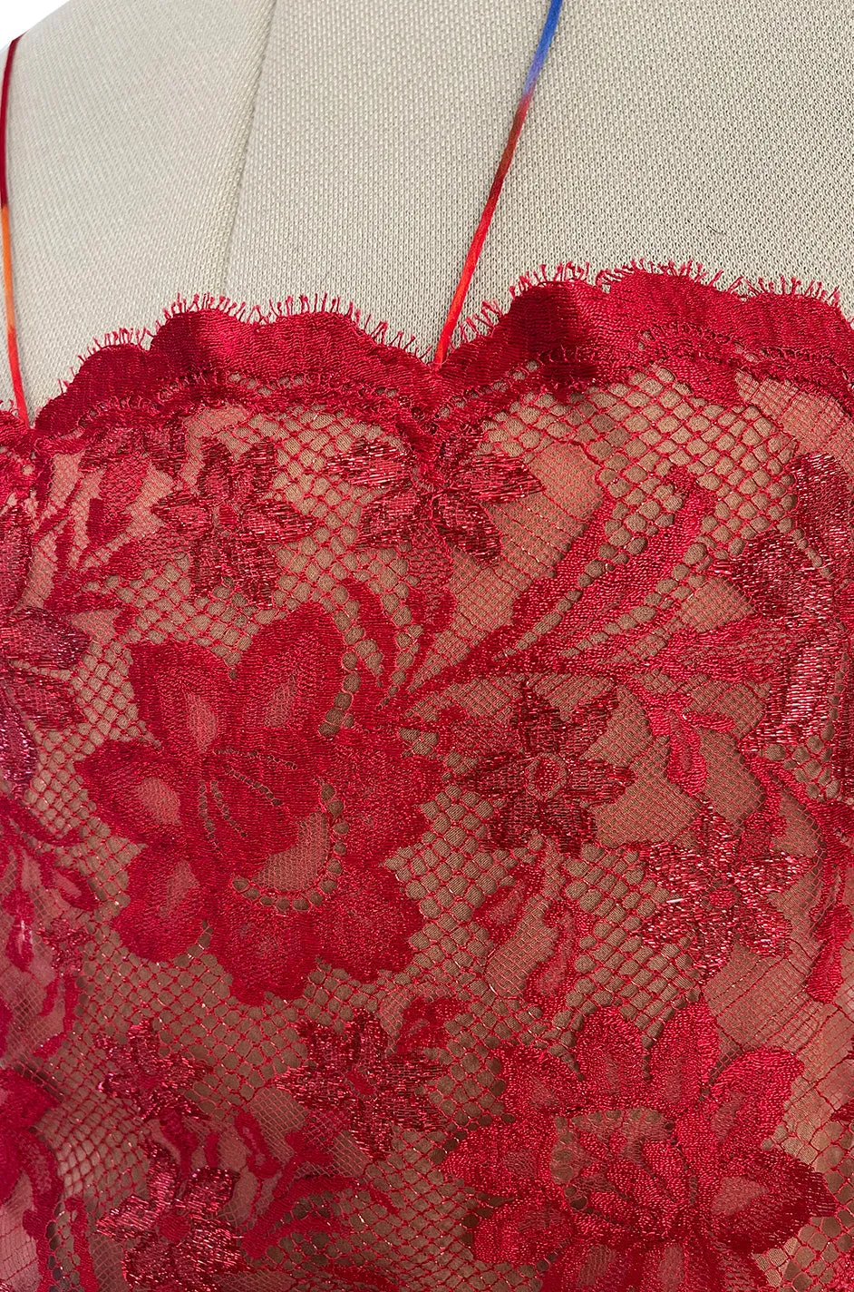 1970s Galanos Couture Silk Chiffon Pant & Over Dress Set w Metallic Lace Detailing