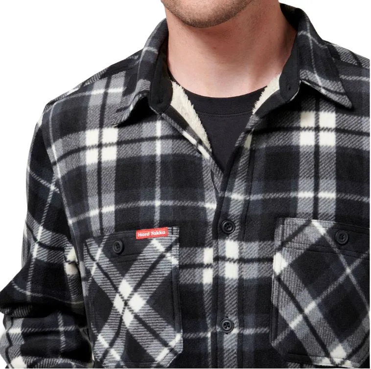 2 x Mens Hard Yakka Legends Sherpa Fleece Jacket Shirt Black/Grey   Free Beanie