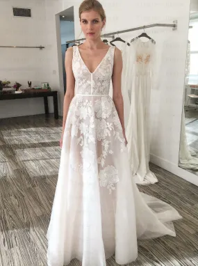 A-Line Illusion Bateau Satin V-Back Wedding Dress, PD221027 A-Line Illusion Bateau Satin V-Back Wedding Dress, PD221027