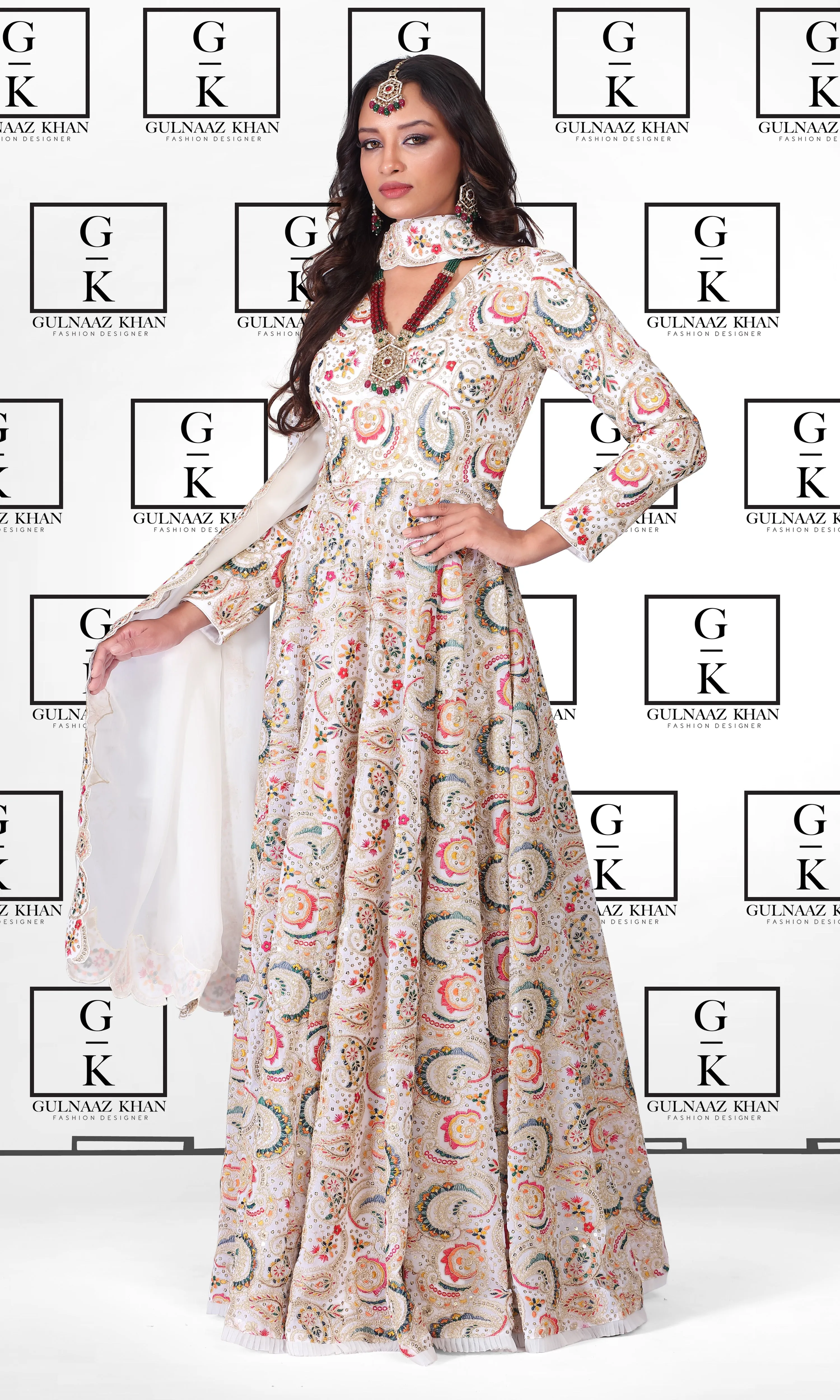 Aabdar White Afghan Dress
