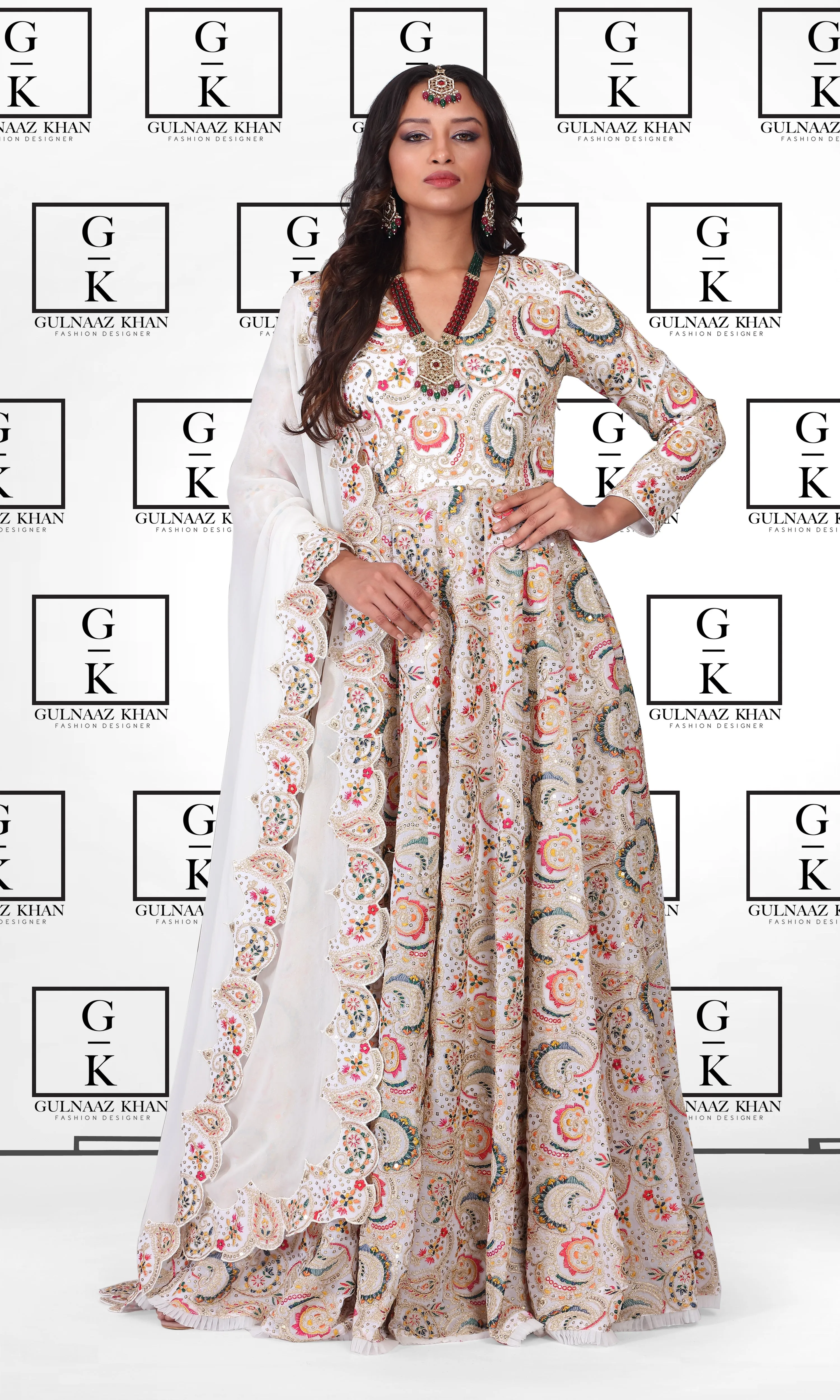 Aabdar White Afghan Dress