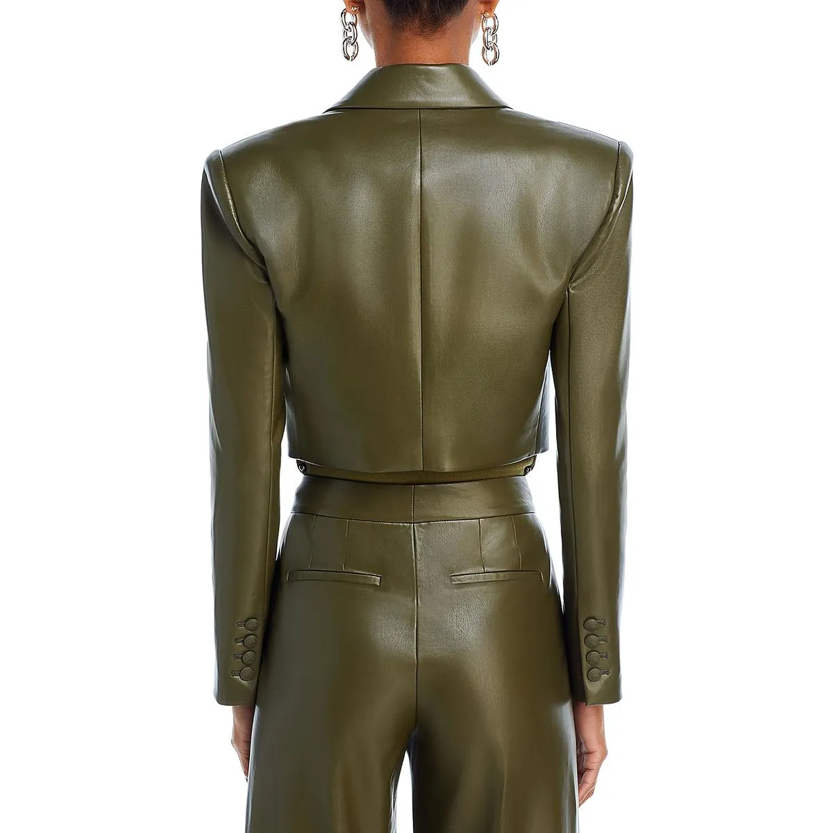 Alice and Olivia Womens Faux Leather Cropped Double-Breasted Blazer
