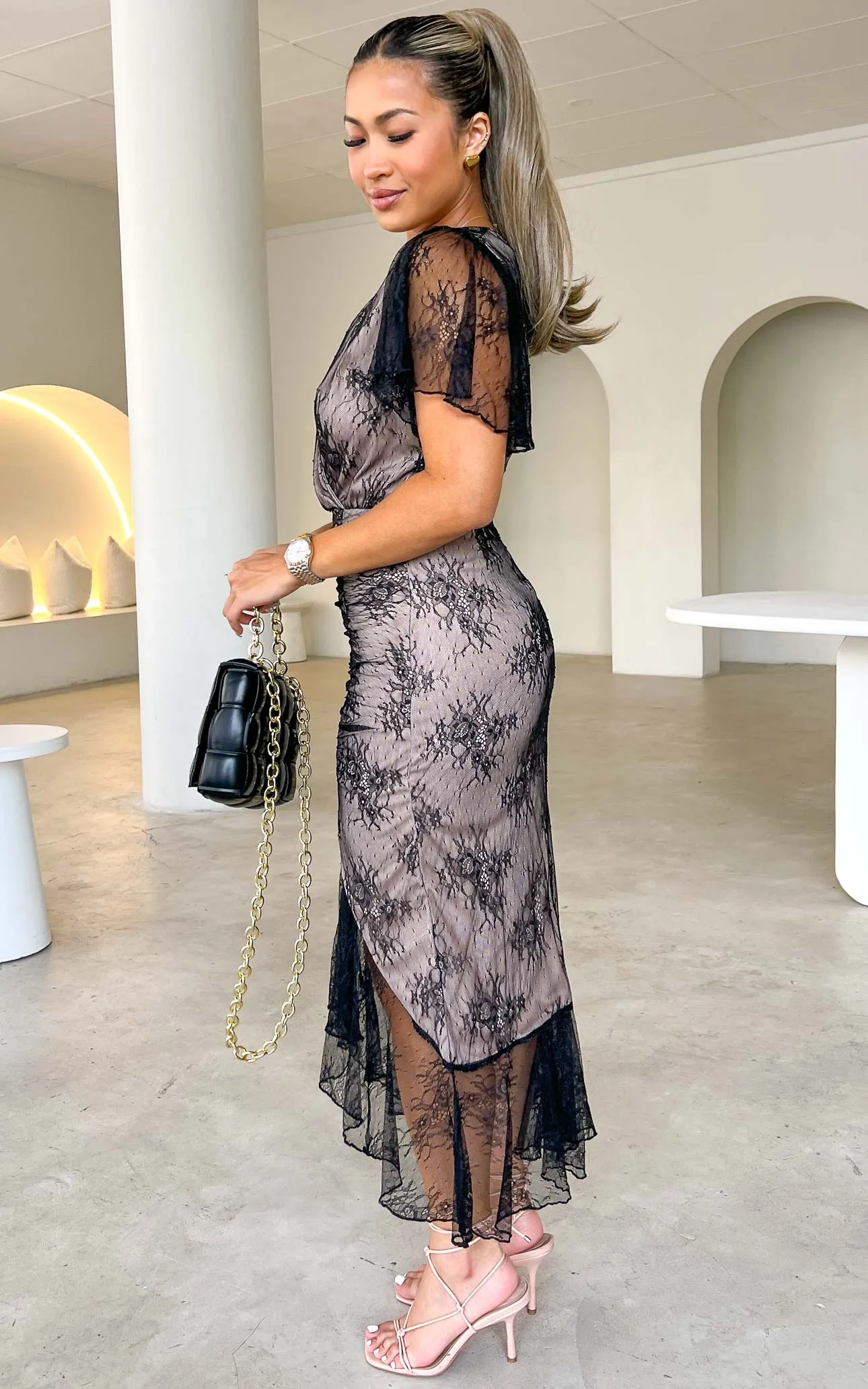 Angelina Lace Maxi Dress - Black
