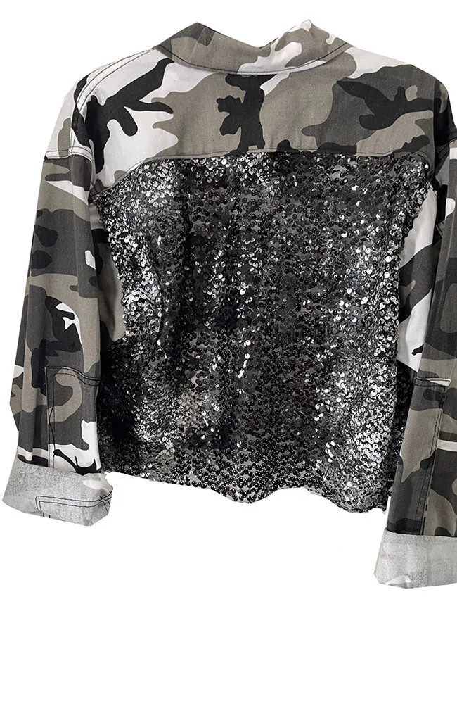 B & W Cropped Jacket Sequin Splash