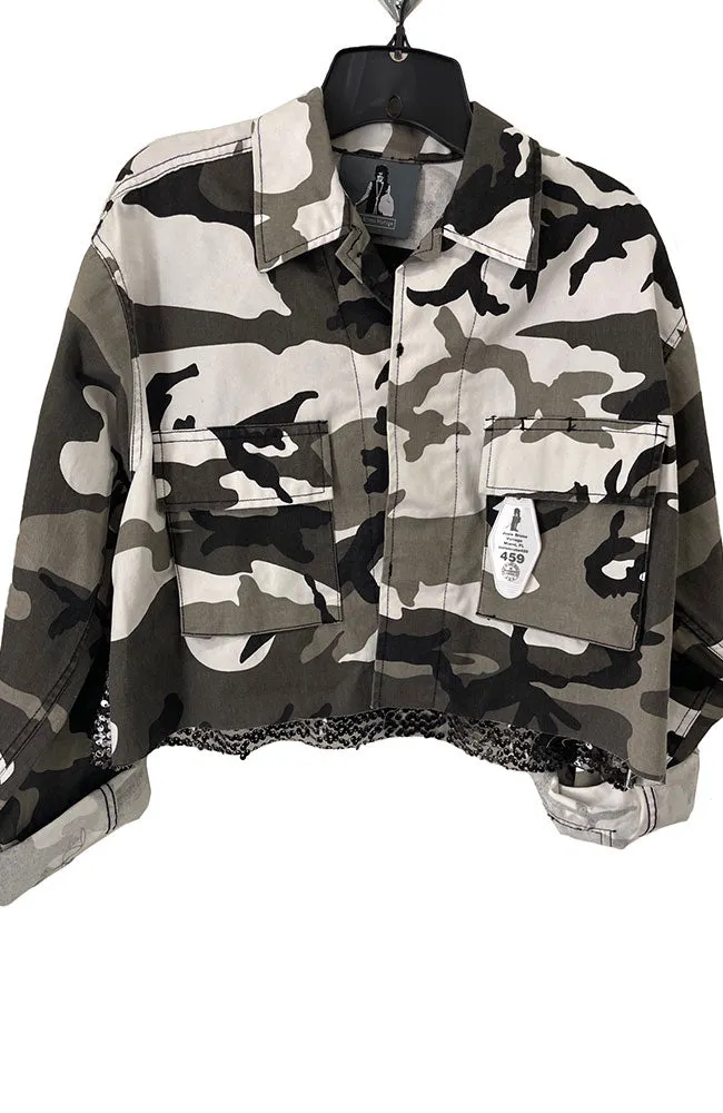 B & W Cropped Jacket Sequin Splash