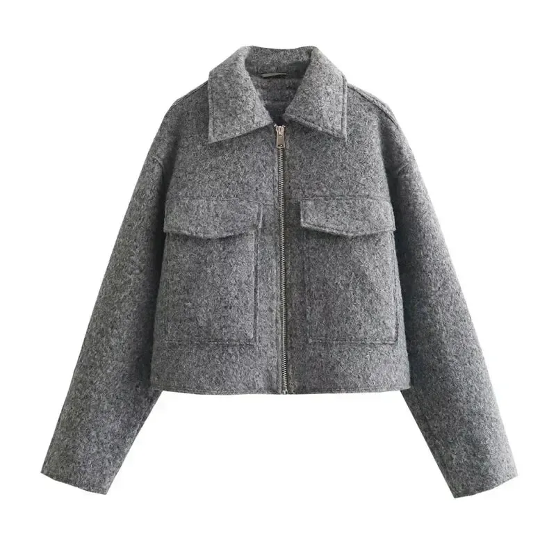 Back To School Joskaa Autumn Winter Cropped Jacket for Women Short Coat Tweed Jacket Zip Crop Demi-season Jacket Woman New in outerwears