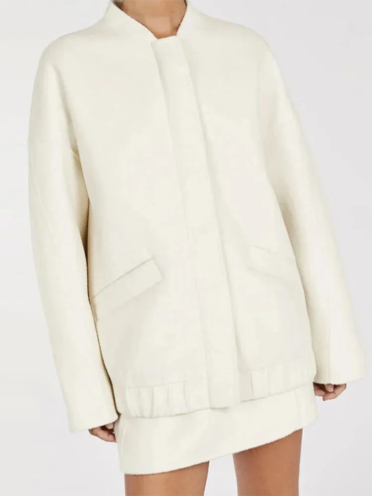 Back To School Joskaa Fashion Solid Stand Collar Zipper Short Jacket Women Casual Full Sleeve With Pocket Cropped Coat 2024 Autumn Lady Chic Outerwear