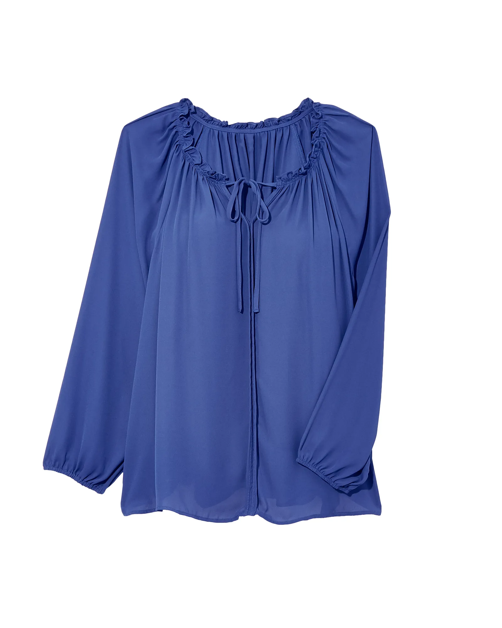 Brittany Long Sleeve Ruffle Neck Blouse | Royal Blue