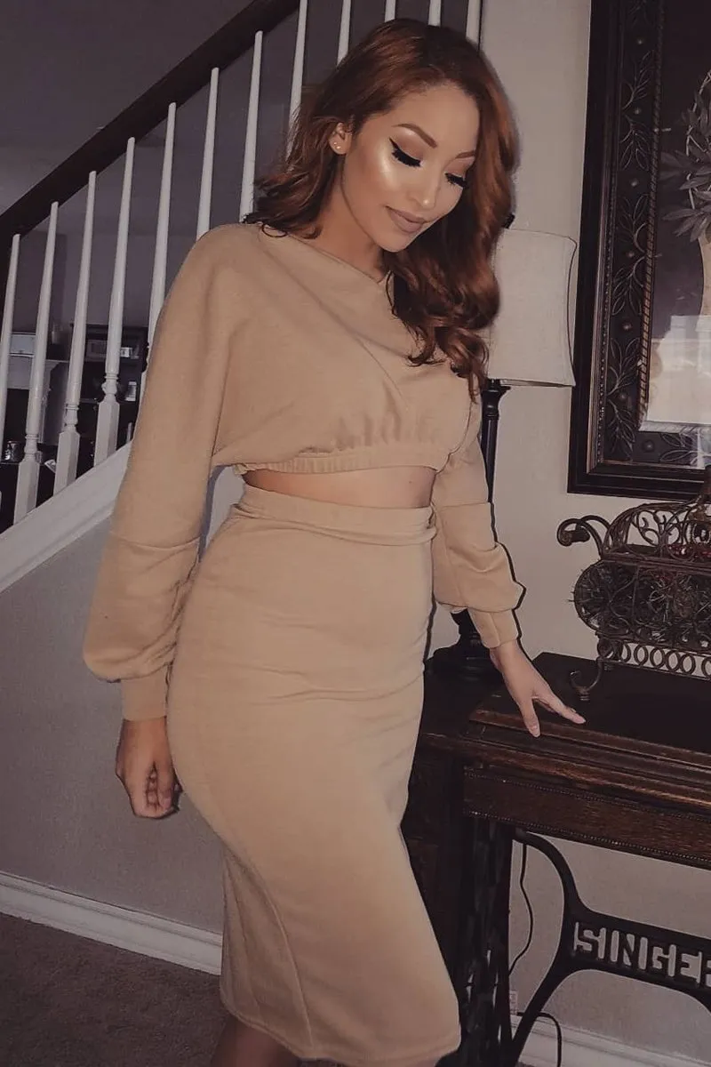 Camel Cropped Jumper and Skirt Co-ord - Heidi