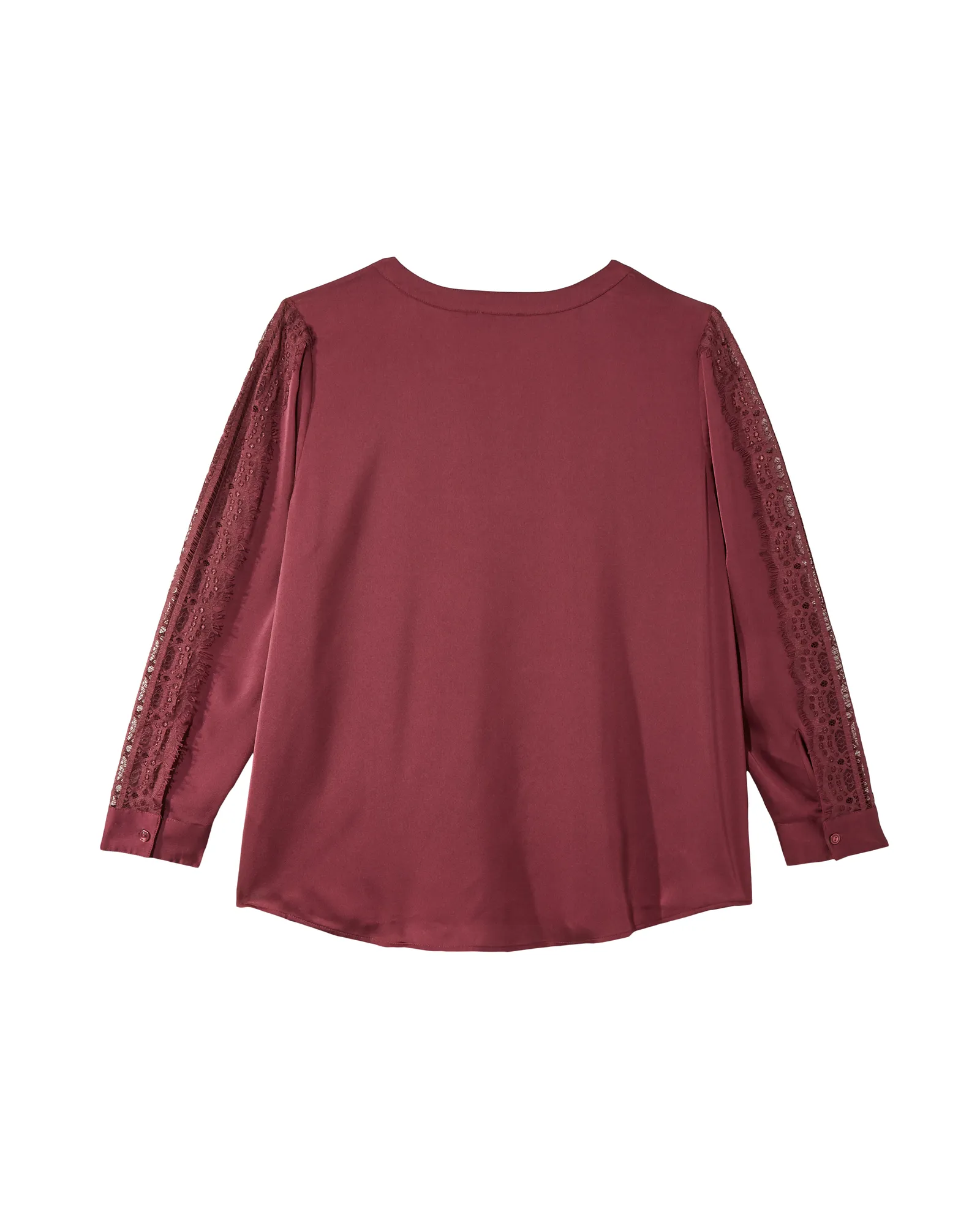 Connie Long Sleeve Blouse with Lace Trim and Split Neck | Purple