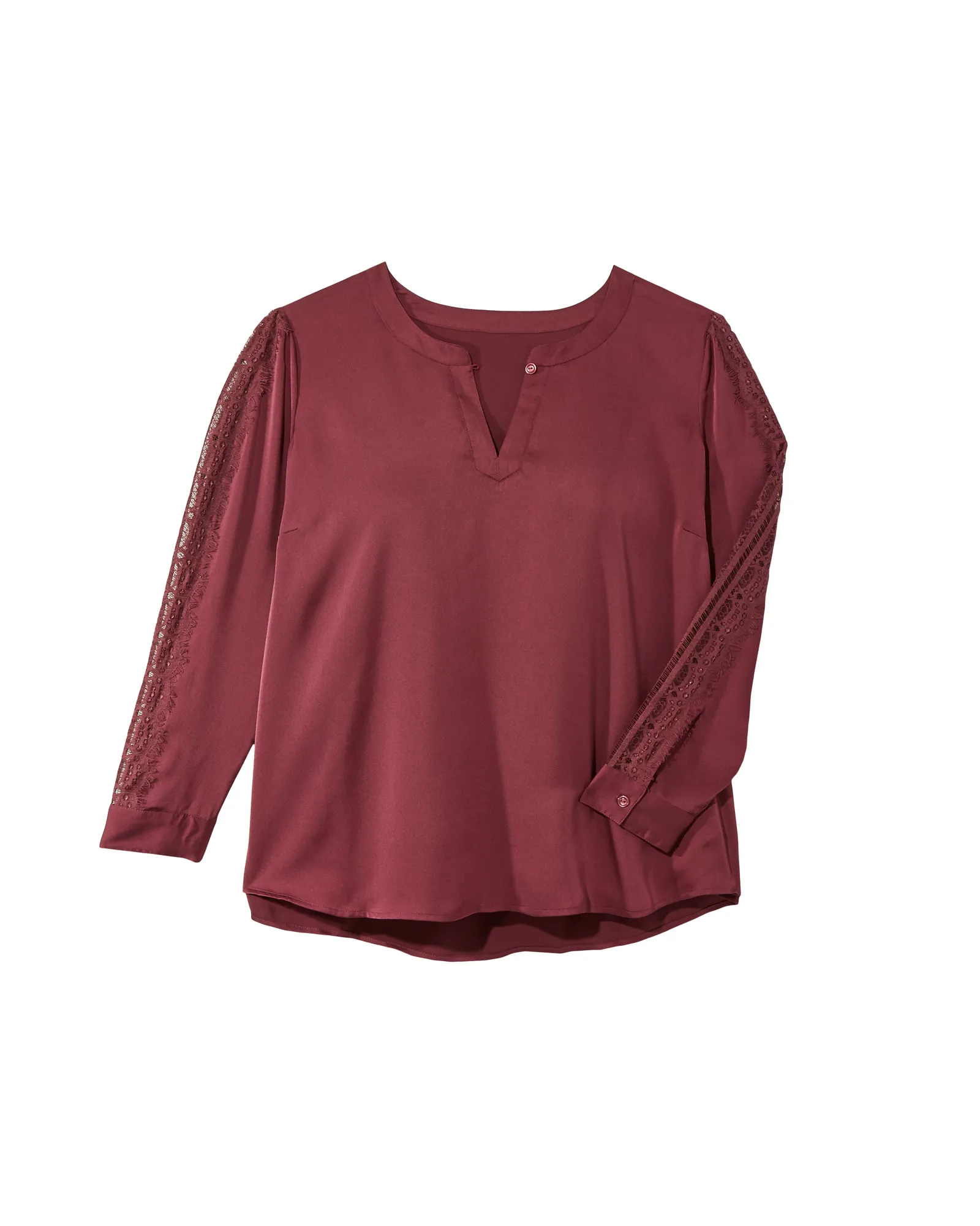 Connie Long Sleeve Blouse with Lace Trim and Split Neck | Purple