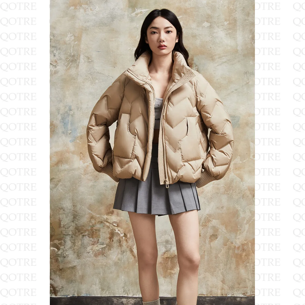 Cropped Puffa Quilted Down Jacket