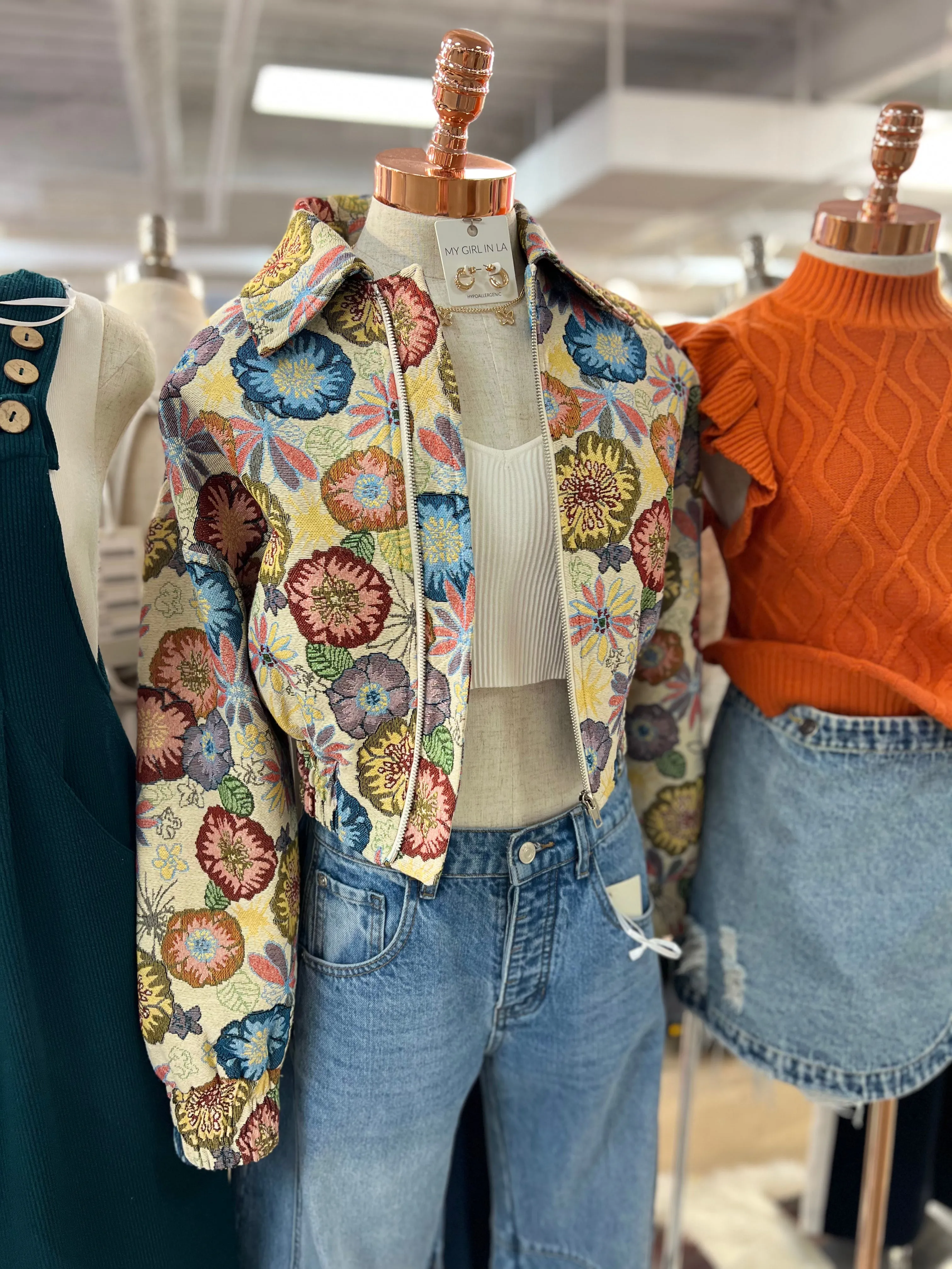 Dahlia Retro Floral Cropped Jacket - Flower Power