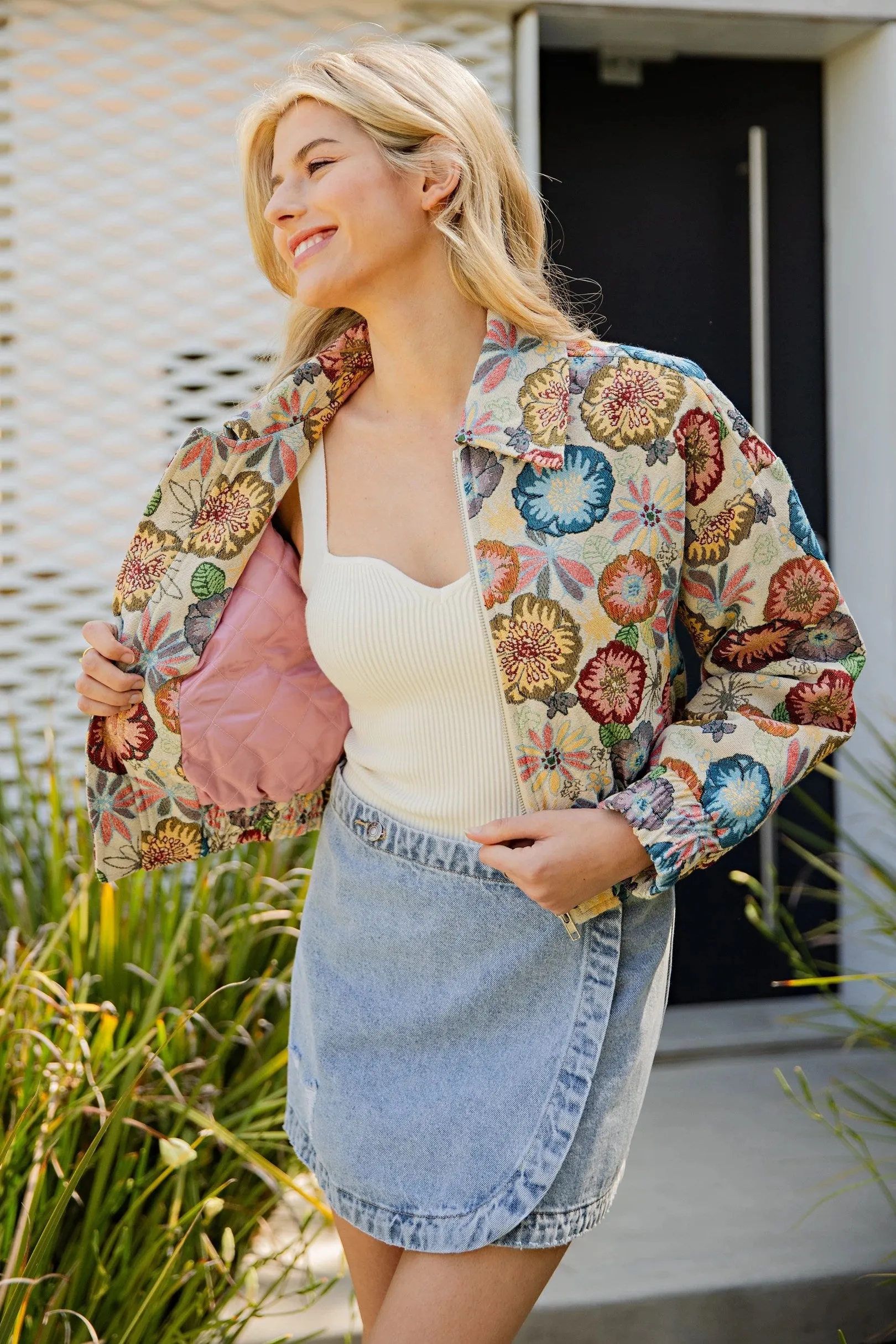 Dahlia Retro Floral Cropped Jacket - Flower Power