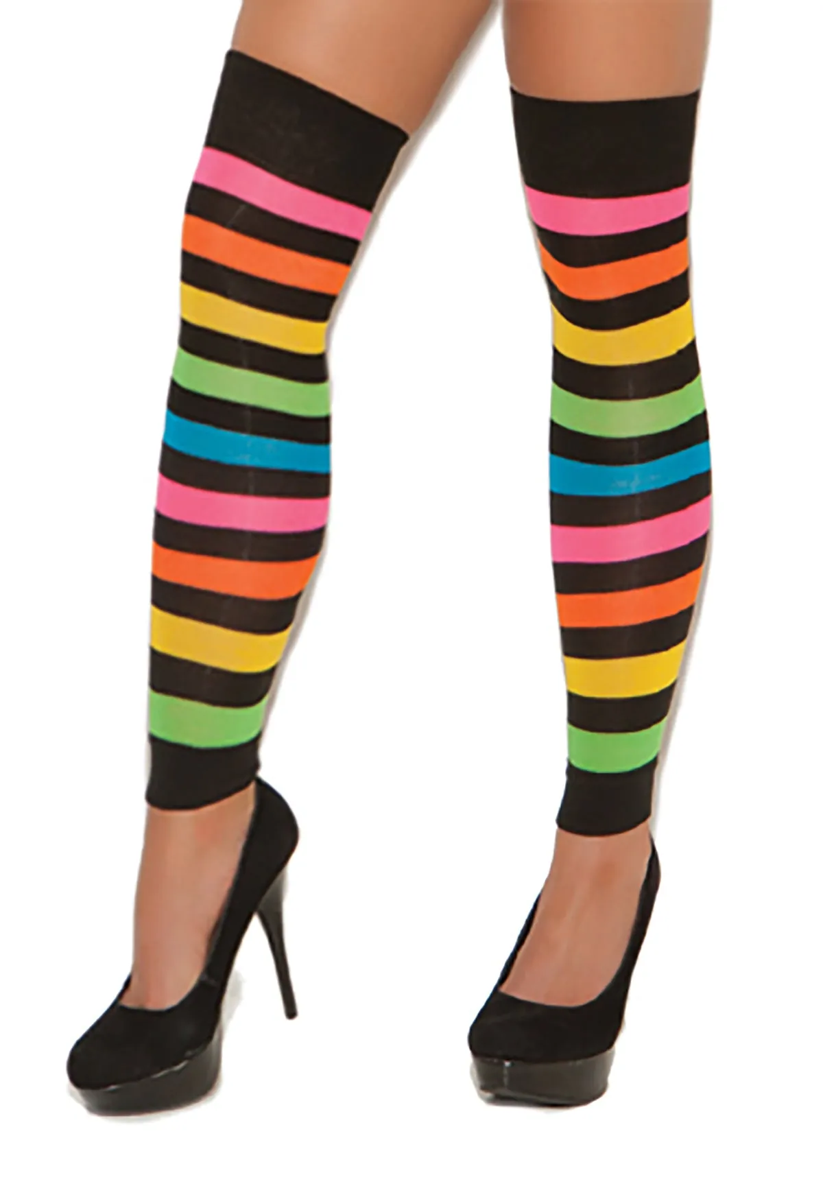 Elegant Moments Striped neon leg warmers.