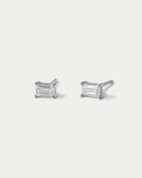 Emerald Cut Stud Earrings - Silver