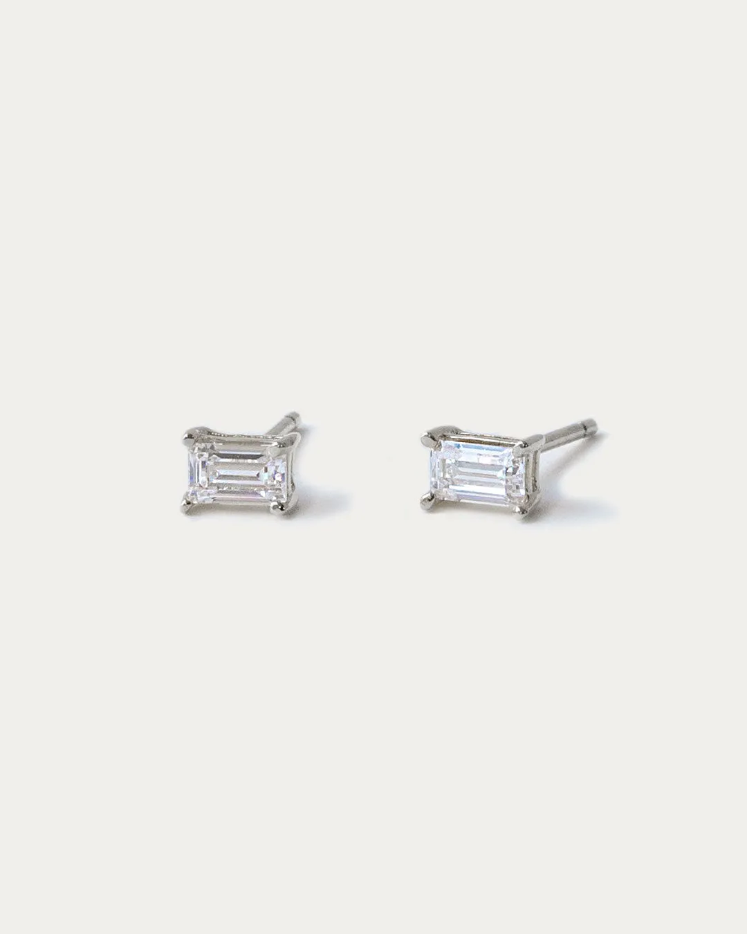 Emerald Cut Stud Earrings - Silver