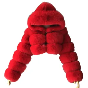 Faux Fur Cropped Hooded Short Jacket 6 Colors M-3XL