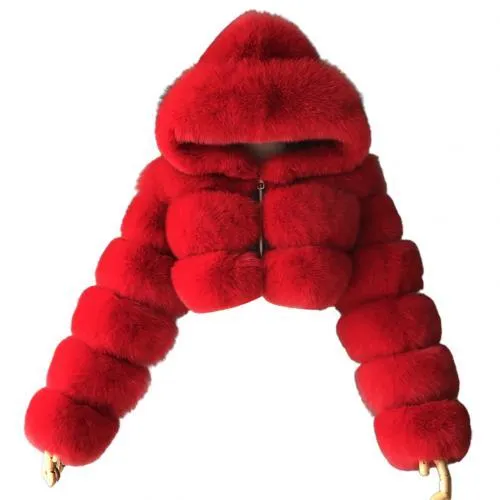 Faux Fur Cropped Hooded Short Jacket 6 Colors M-3XL