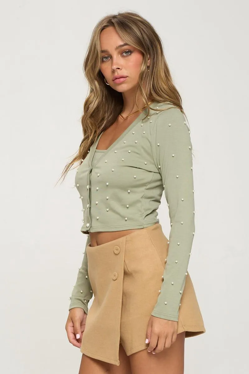 Faux Pearl Crop Top