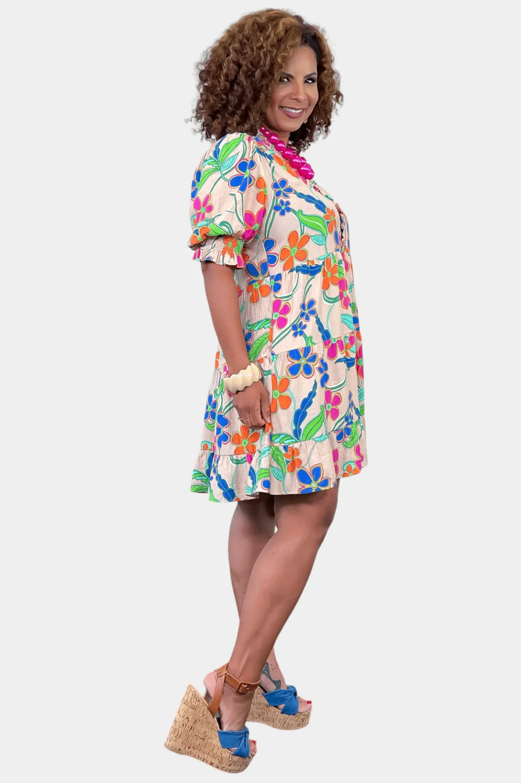Floral Ruffle V-Neck Dress