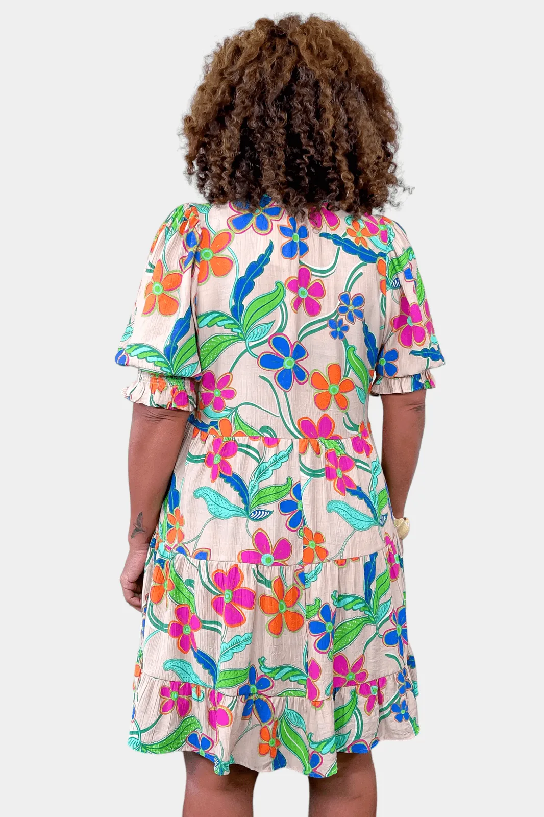 Floral Ruffle V-Neck Dress