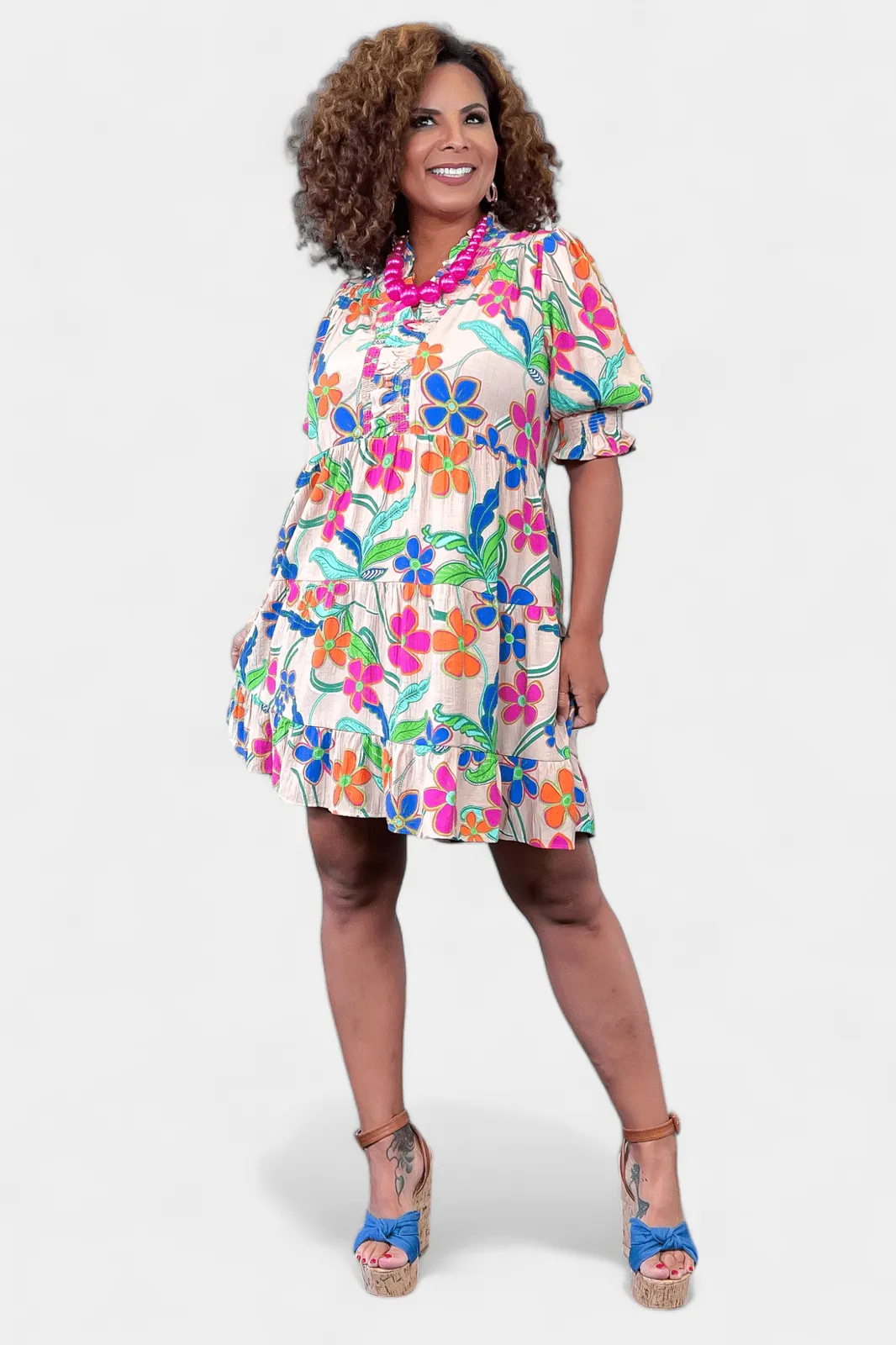 Floral Ruffle V-Neck Dress