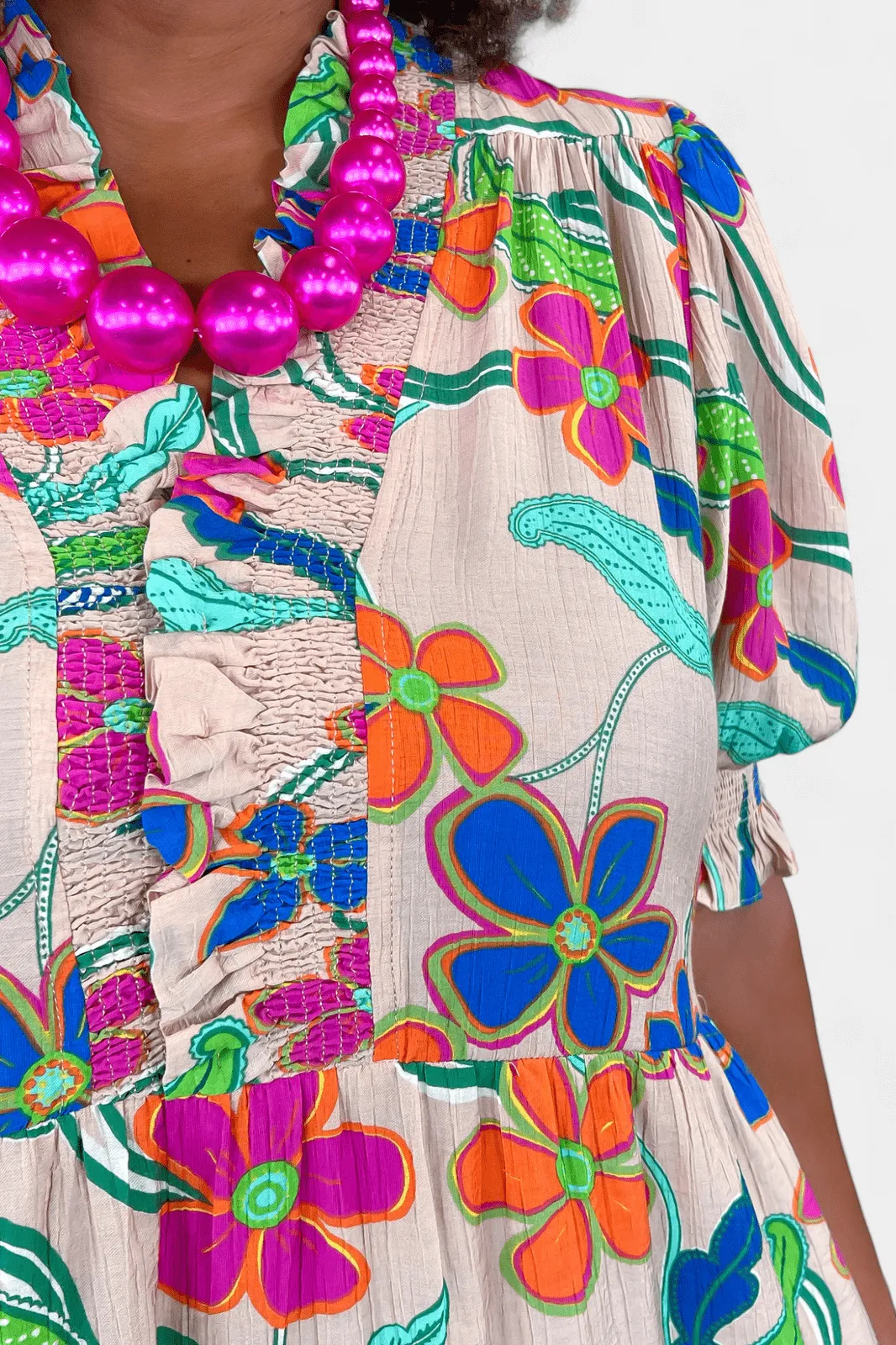 Floral Ruffle V-Neck Dress