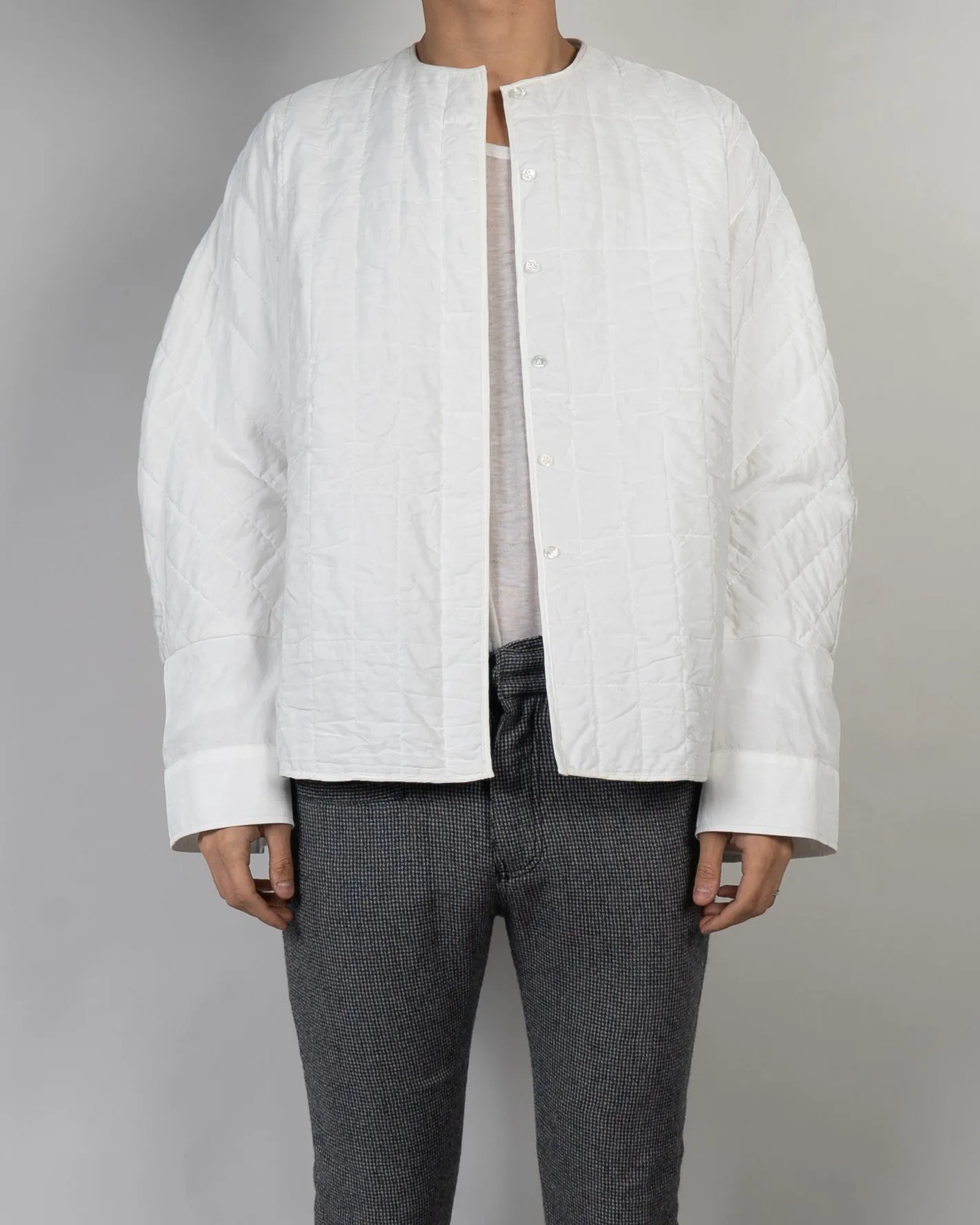 FW17 White Wool Quilted Mandarin Jacket