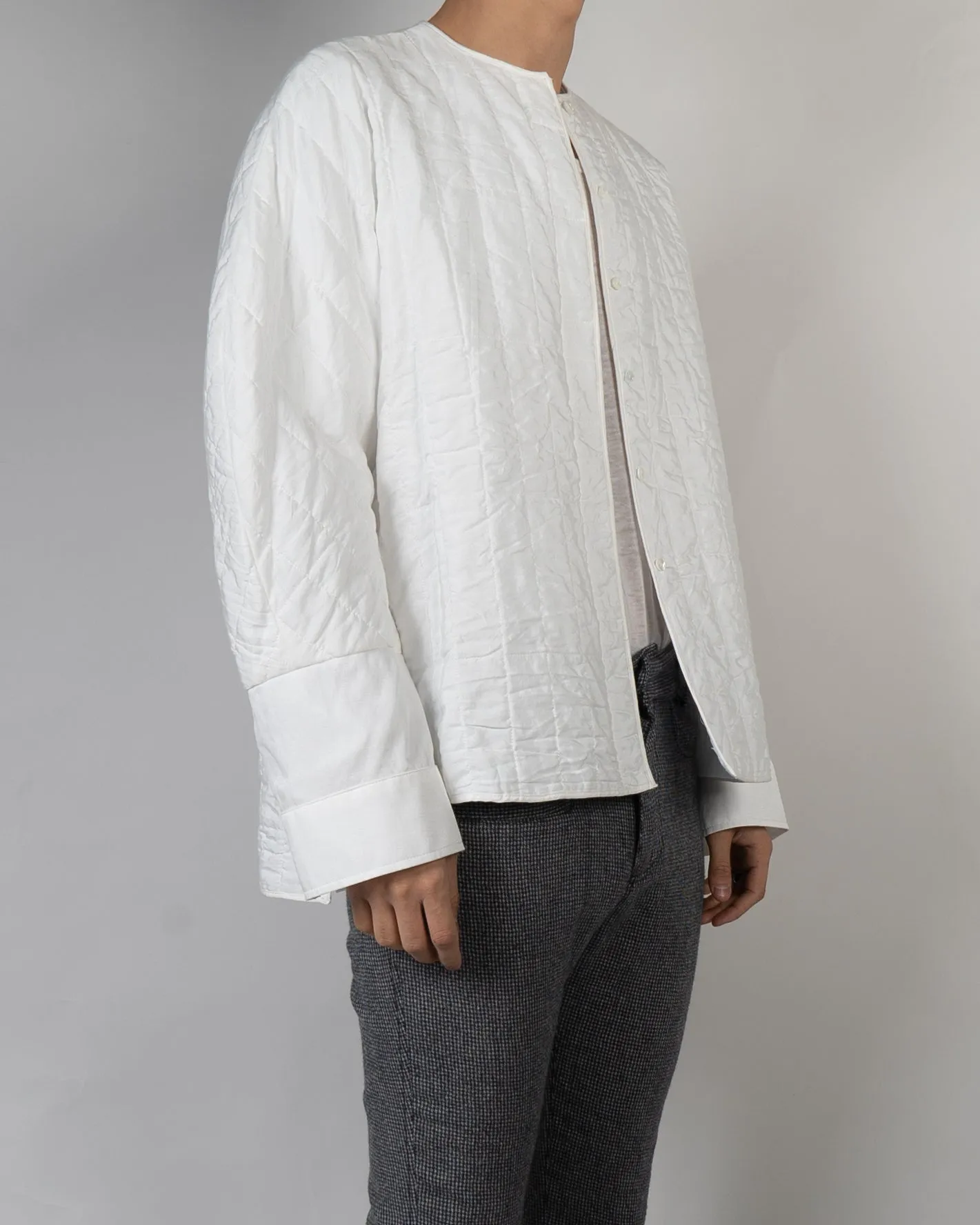 FW17 White Wool Quilted Mandarin Jacket