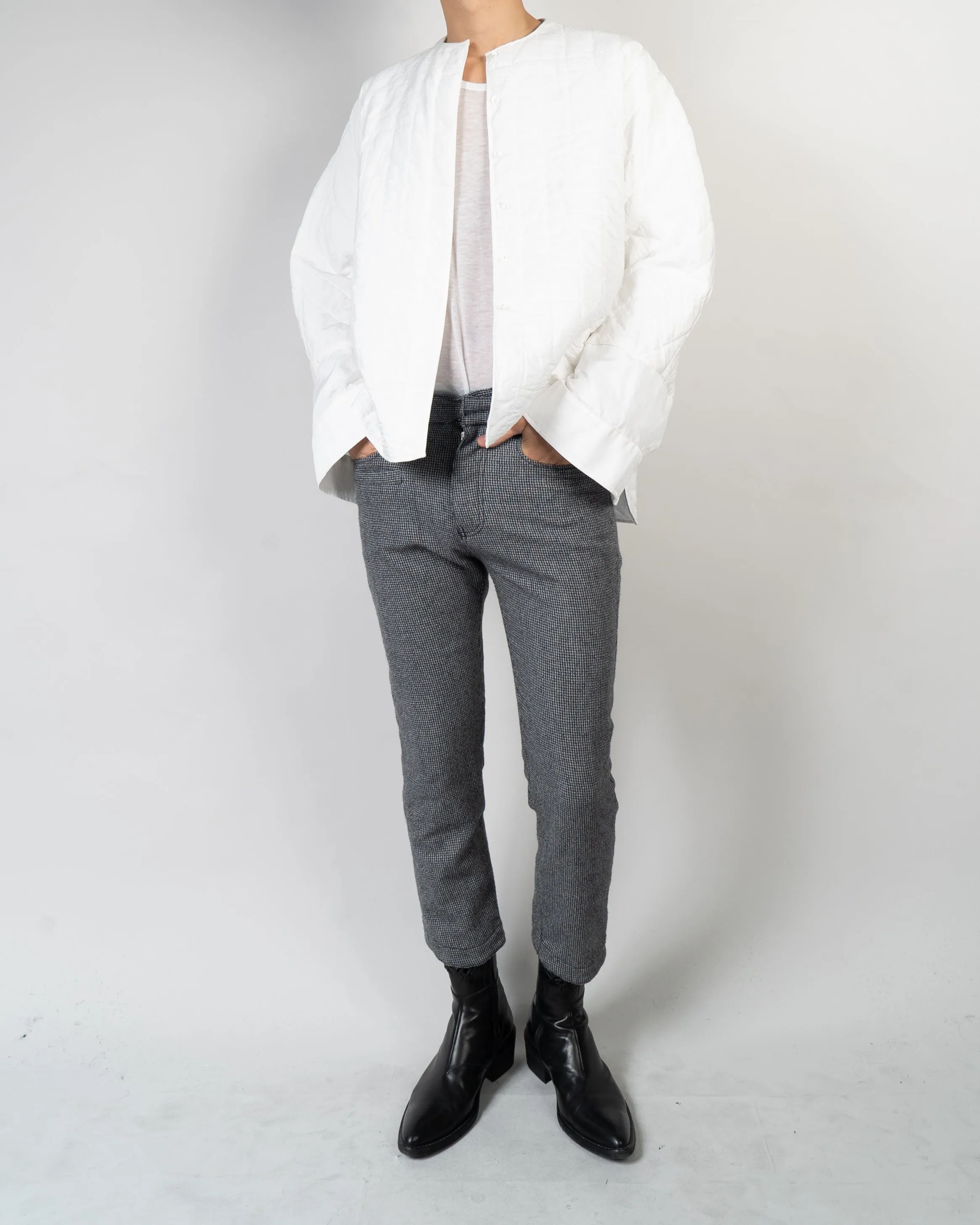 FW17 White Wool Quilted Mandarin Jacket