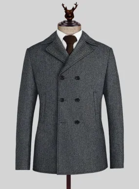 Harris Tweed Barley Blue Pea Coat