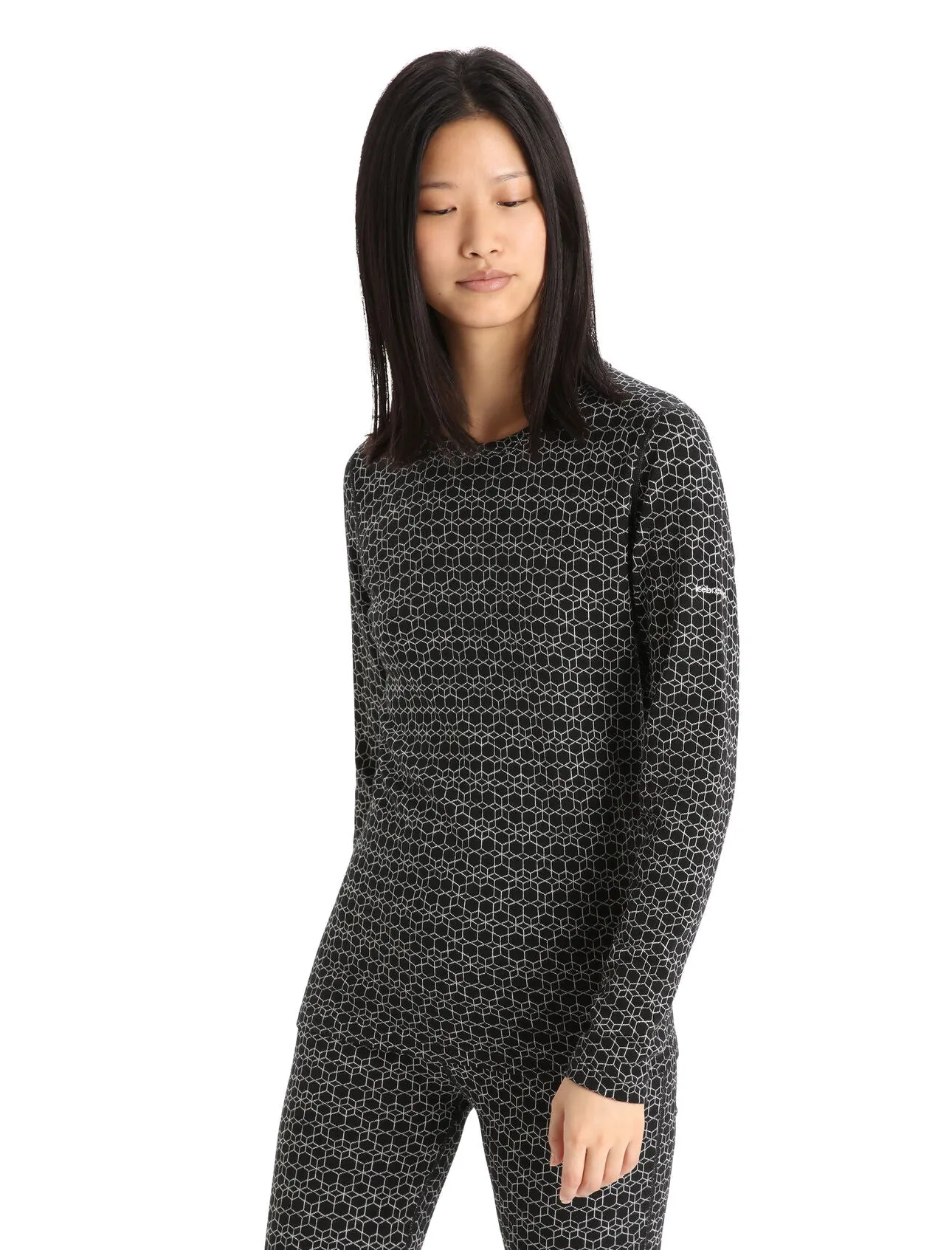 Ice Breaker Women's Merino 250 Vertex Long Sleeve Crew Thermal Top Alpine Geo