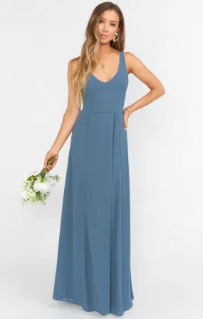 Jenn Maxi Dress ~ Slate Blue Chiffon Jenn Maxi Dress ~ Slate Blue Chiffon