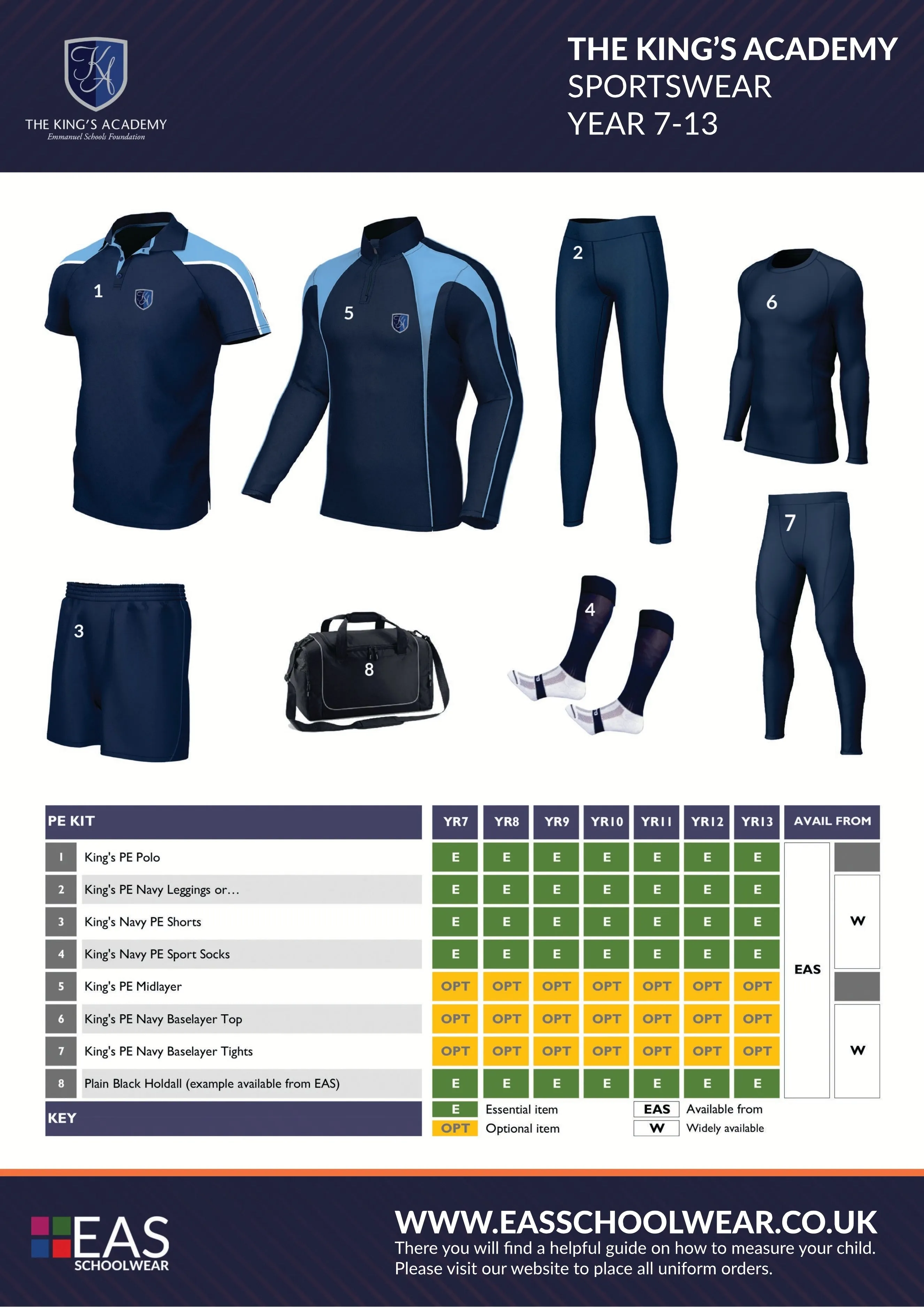 King's PE Navy Baselayer Tights