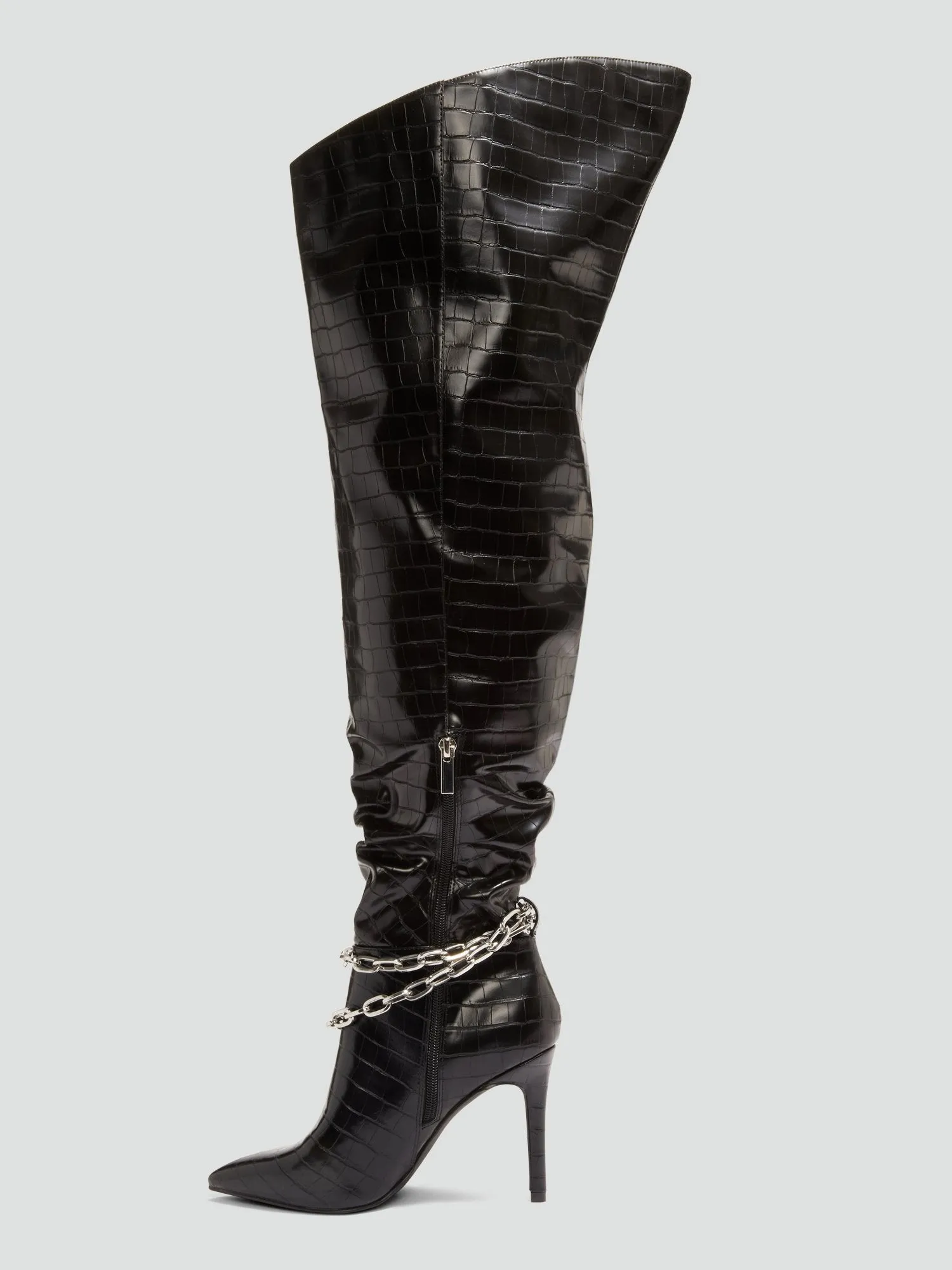 Labradorite Thigh-High Faux Croc Leather Boots - Nadia x FTF