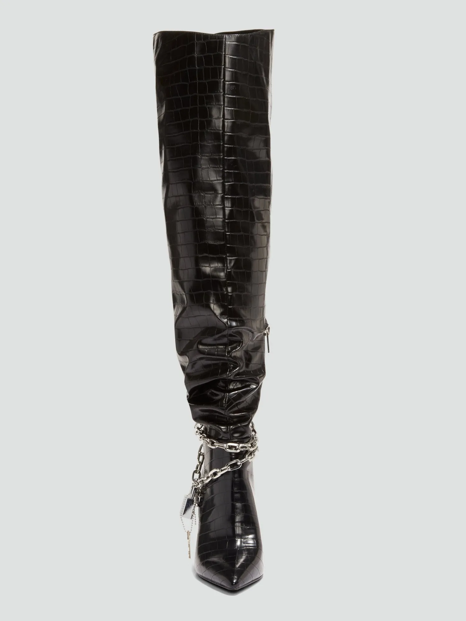 Labradorite Thigh-High Faux Croc Leather Boots - Nadia x FTF