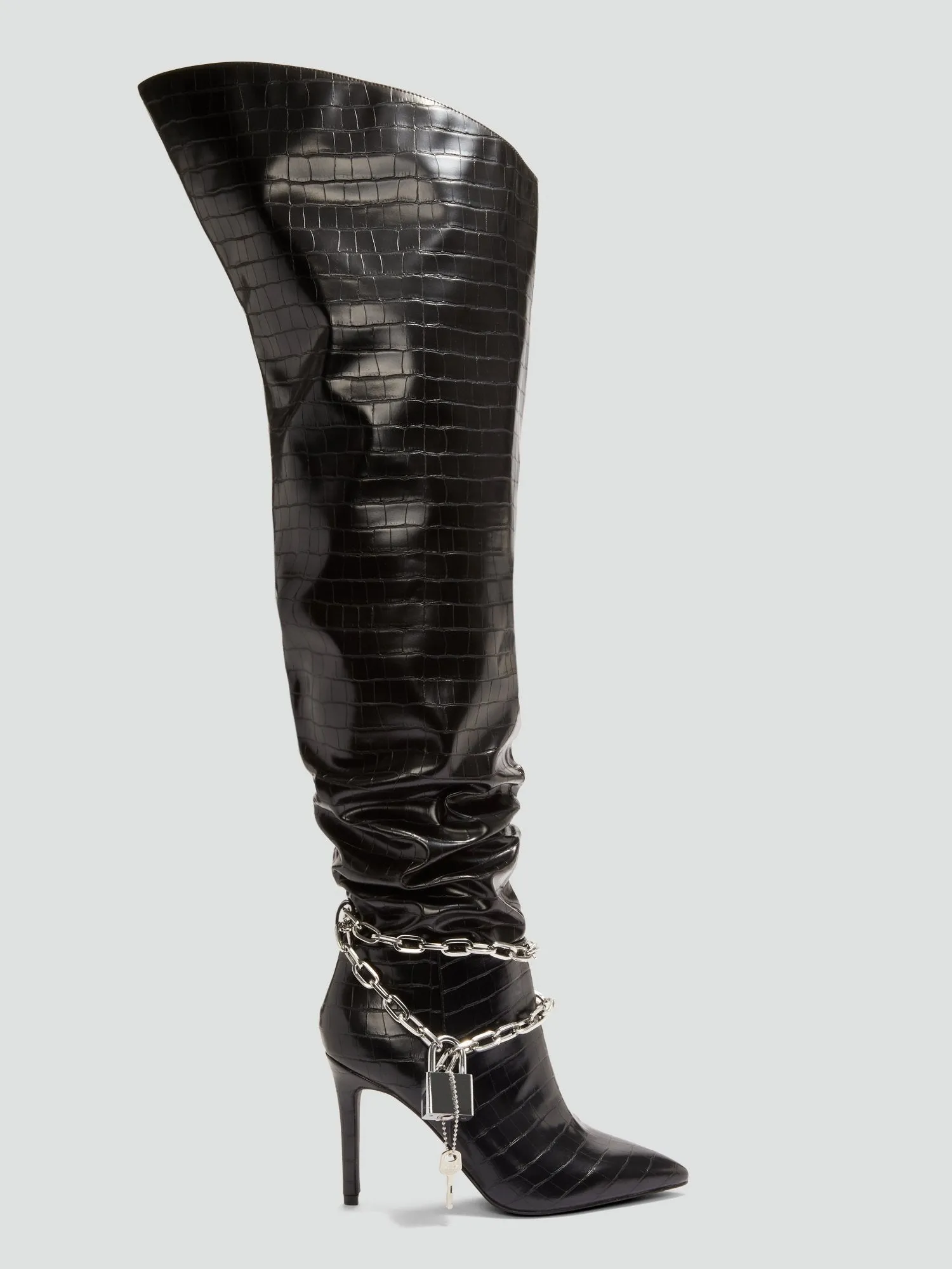 Labradorite Thigh-High Faux Croc Leather Boots - Nadia x FTF