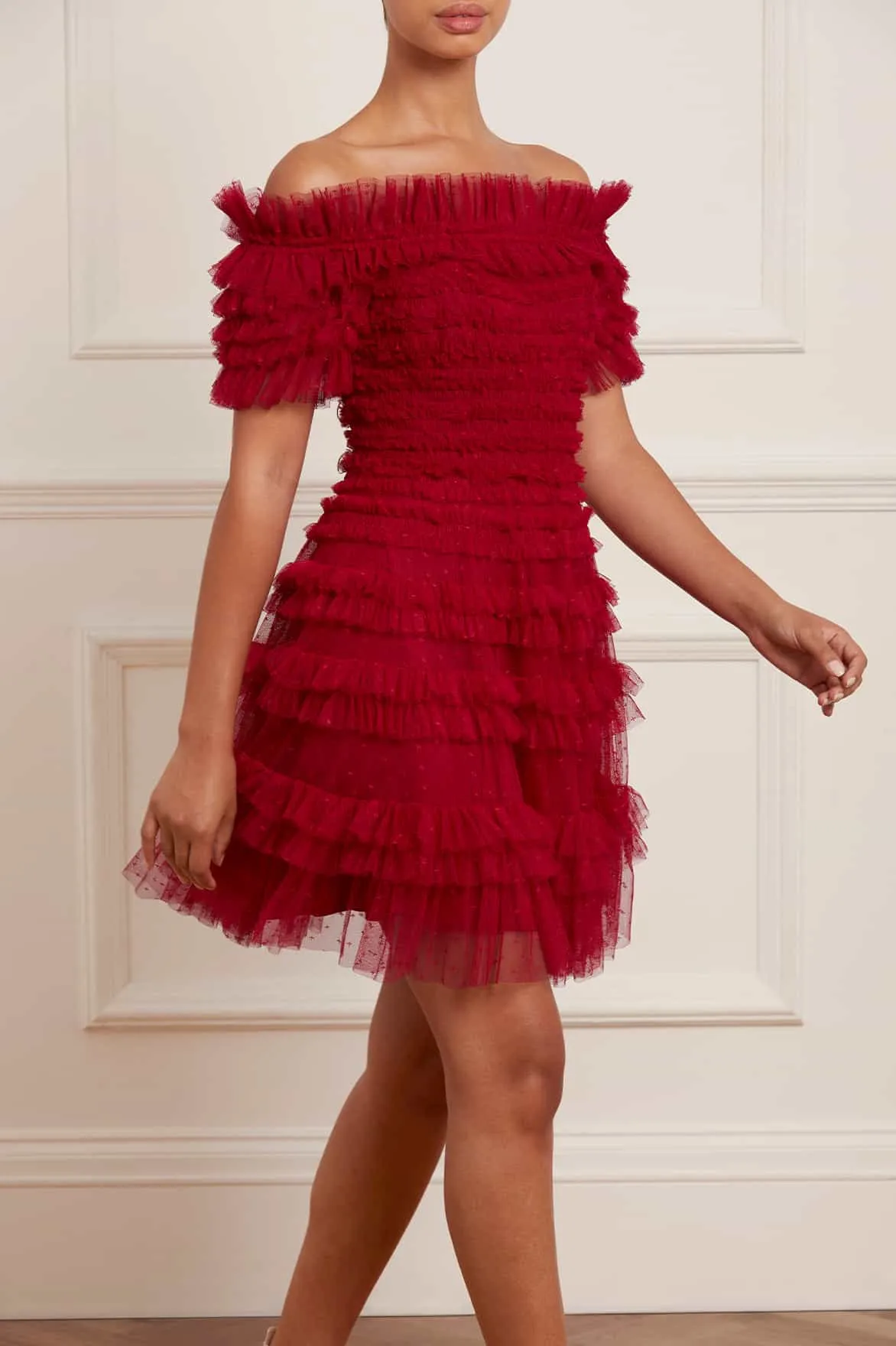 Lisette Ruffle Off Shoulder Micro Mini Dress
